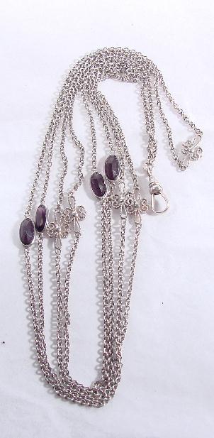 MUFF CHAIN - STERLING SILVER - PURPLE GLASS STONES